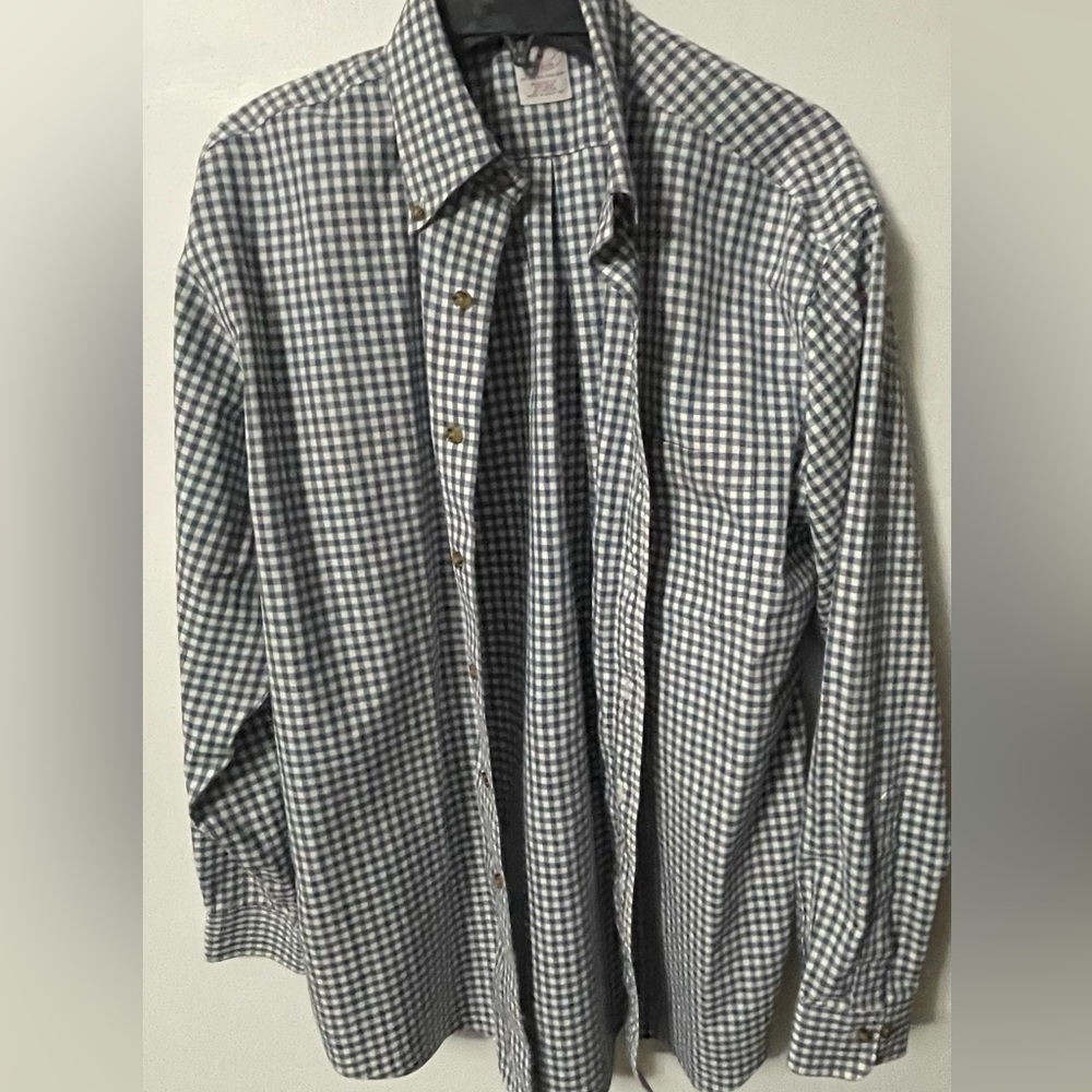 Brooks Brothers Mens Dress Shirt Blue White Checkered Button Down Medium